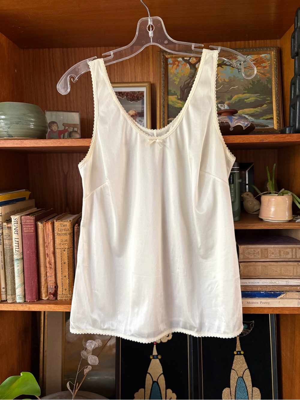 80s VTG Lace Coquette Satin Slip Tank L